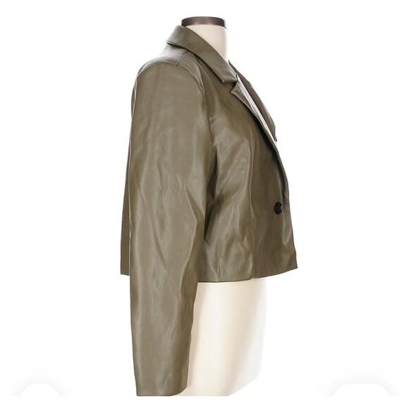 Anthropologie Avec Les Filles Cropped Faux Leather Jacket Moss Green Size Large - Picture 4 of 7
